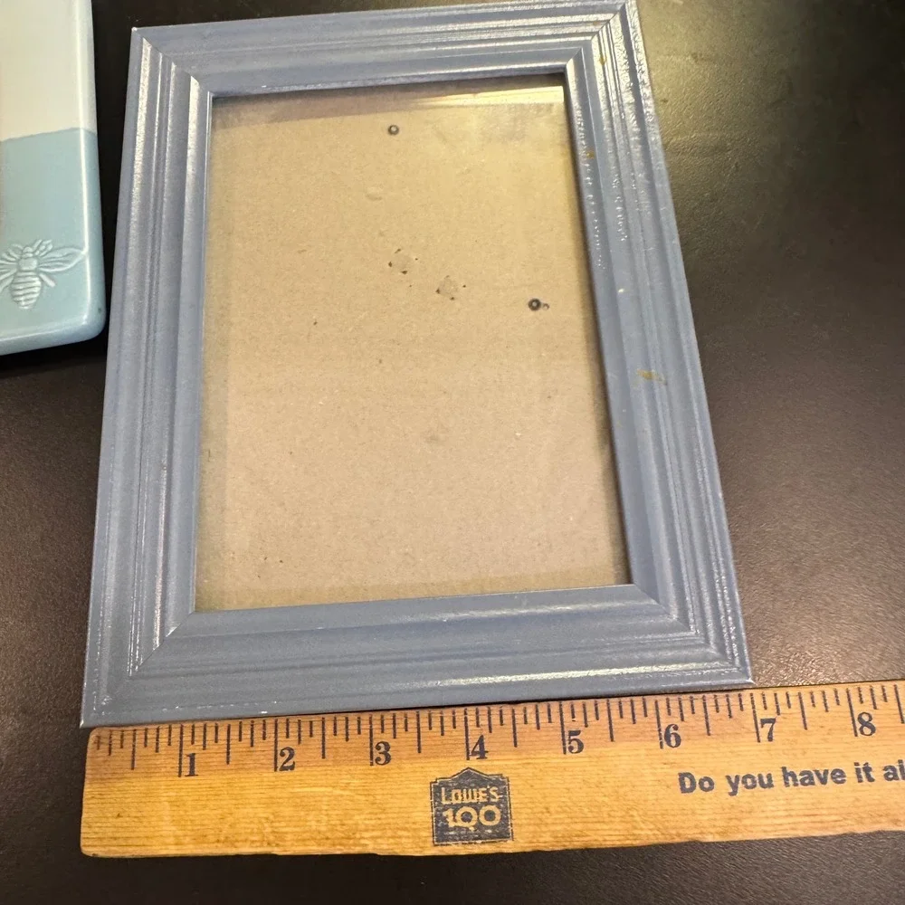 Mixed Brand Photo Frame Set Unisex OS Blue Teal Ceramic Wood Coastal Bee Decor